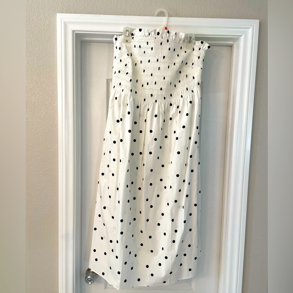 H&M White Strapless Polka Dot Midi Dress